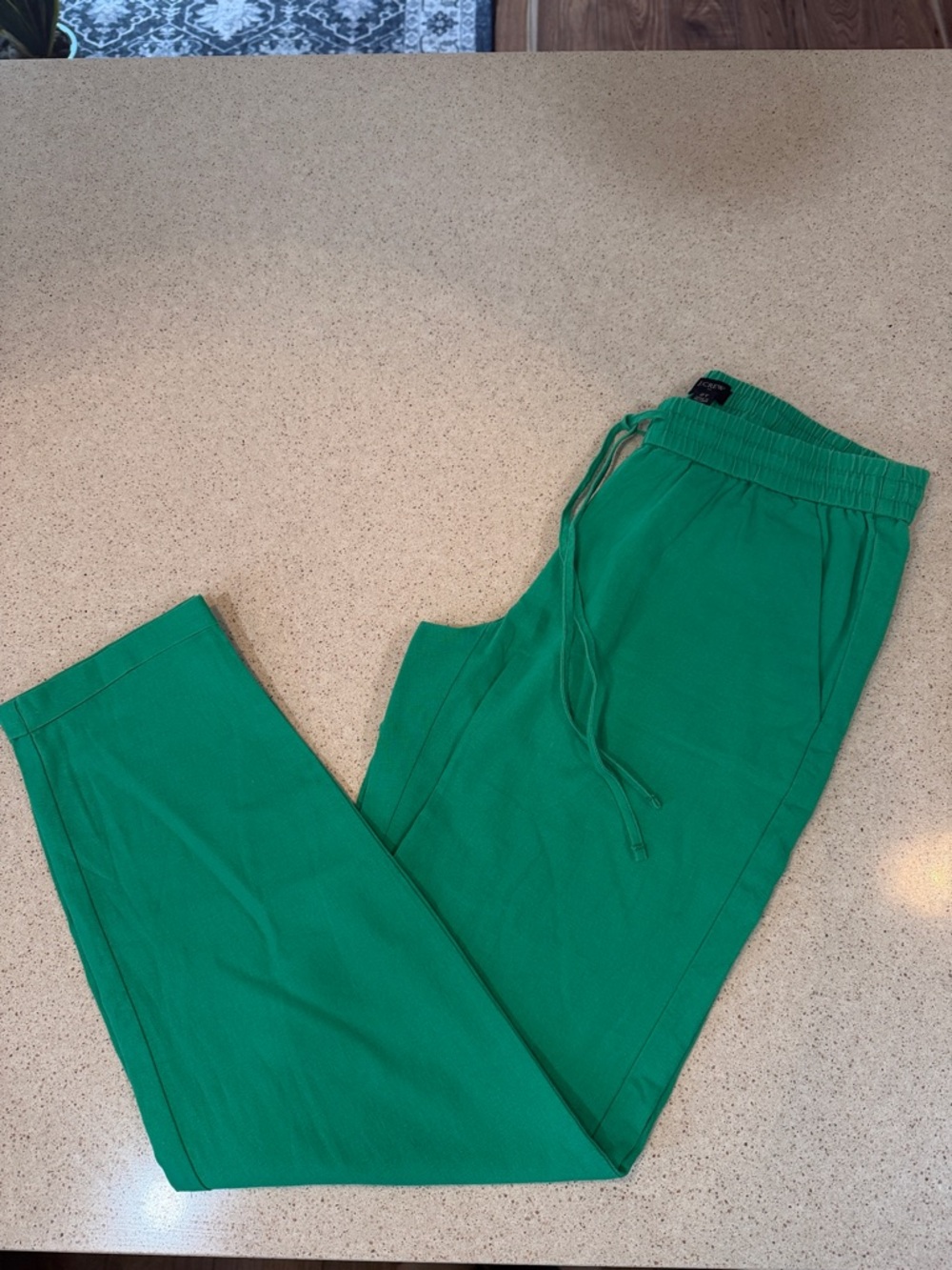 J.Crew Green Linen Capri Pants Elastic Waist Women’s Size 2T Lightweight